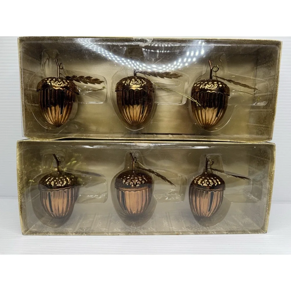 Set of 6 Metal Acorn Bell Ornaments Bronze Copper Fall Thanksgiving NEW